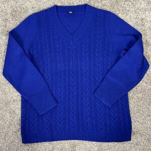 Talbots Women's 2X Cable Knit Crew Neck Sweater Blue Long Sleeve Chunky Grandma